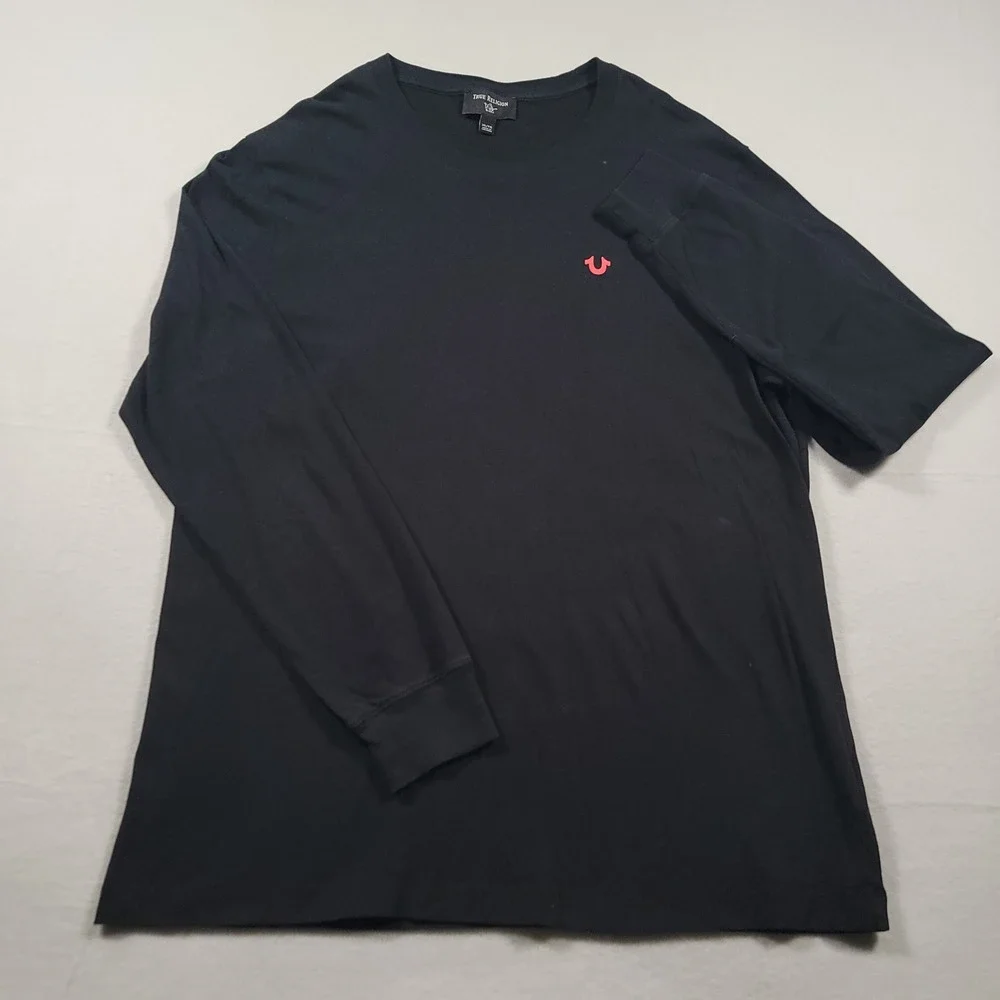 True Religion Tiger LS Crew Neck Tee Mens XL Black Graphic Back Cotton 104484